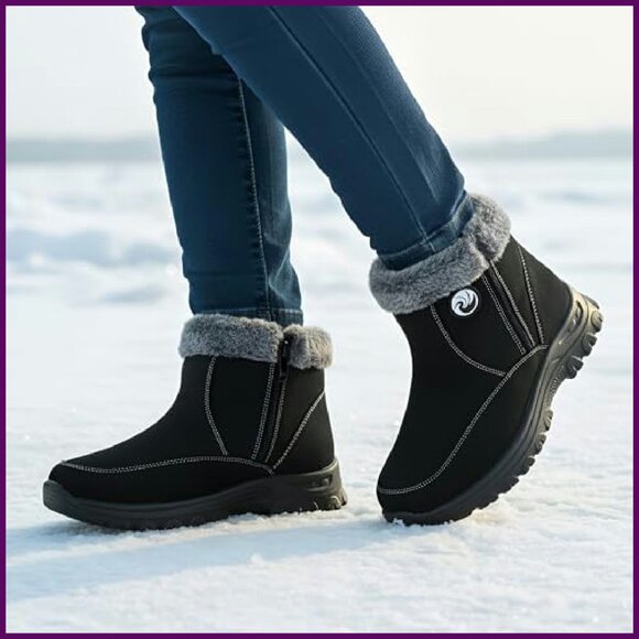 Women's Waterproof Fur Lined Ankle Boots Winter Snow Boots Zipper - Picture 4 of 8
